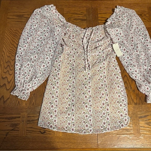 NEW Tularosa Tess Floral Embroidered Ruffle Puff Sleeve Mini Dress Sz L - Picture 4 of 16